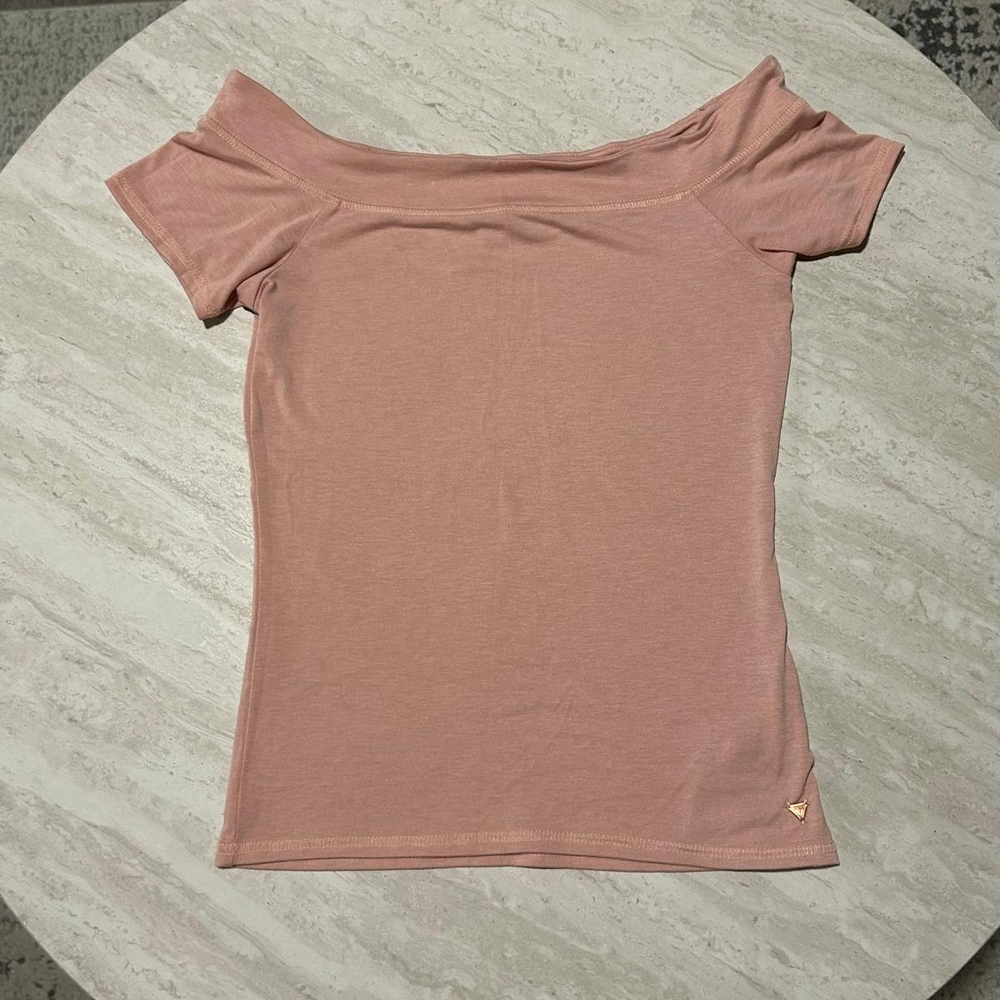 Guess Off-Shoulder Short Sleeve Top in Light Pink